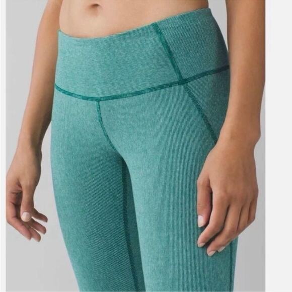 Lululemon Women’s Wunder Under Heathered Wee Stripe Menthol Green Leggings Sz 10 - Picture 4 of 11